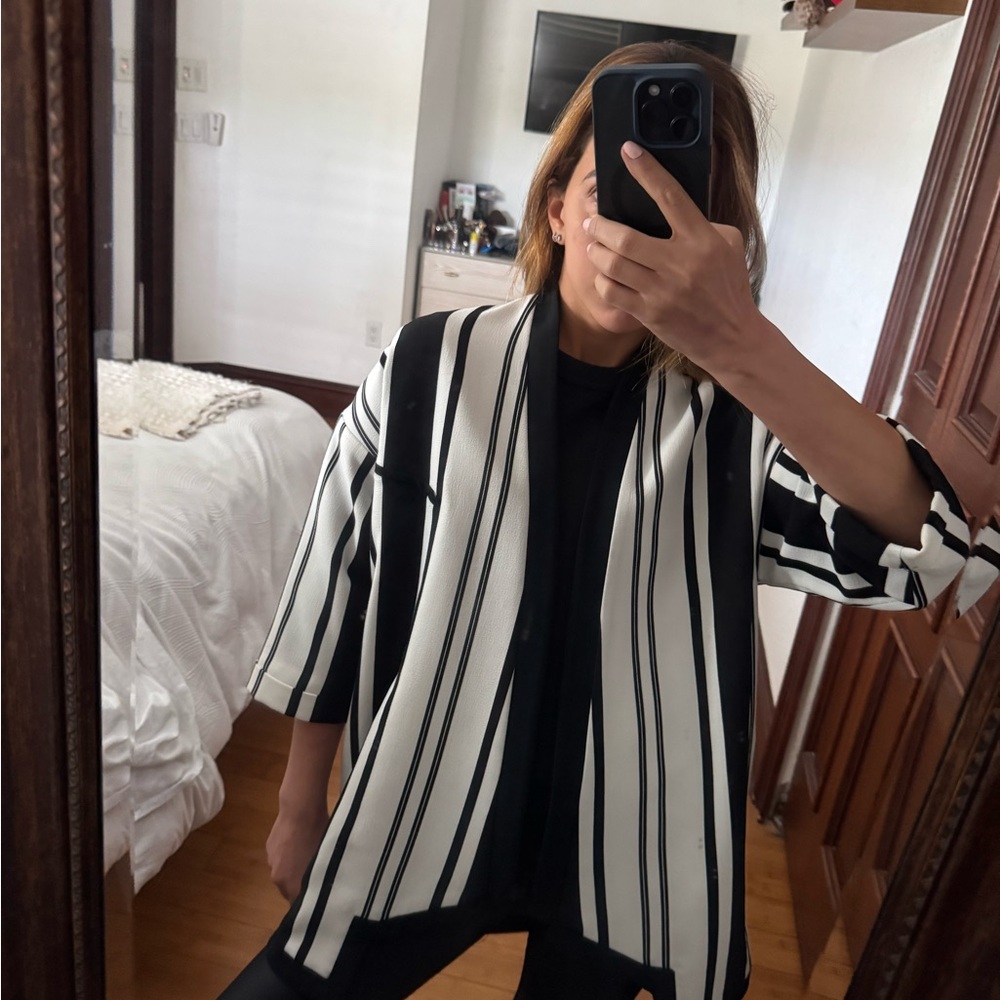Black and White Striped Blazer